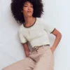 Maddie Trim Detail T-Shirt Ivory with Black
