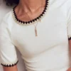 Maddie Trim Detail T-Shirt Ivory with Black