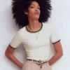 Maddie Trim Detail T-Shirt Ivory with Black