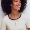 Maddie Trim Detail T-Shirt Ivory with Black
