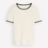 Maddie Trim Detail T-Shirt Ivory with Black