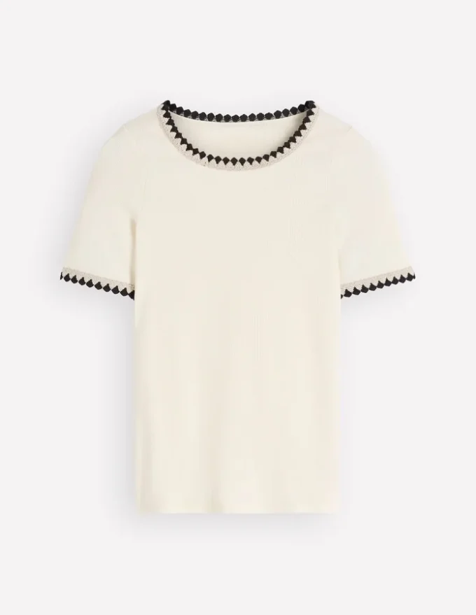 Maddie Trim Detail T-Shirt Ivory with Black