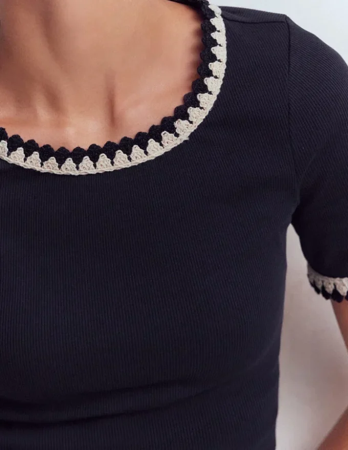 Maddie Trim Detail T-Shirt Navy
