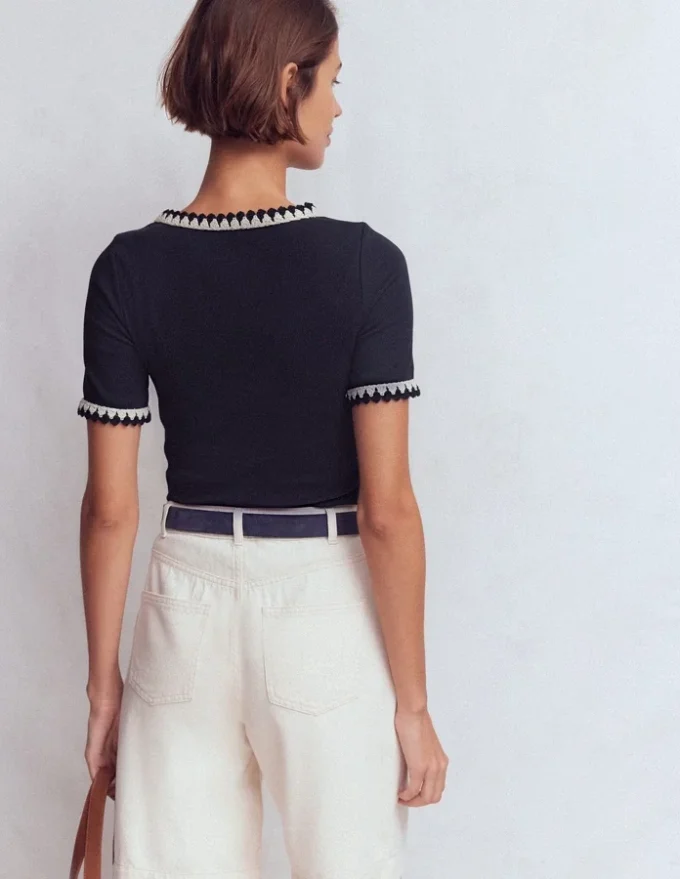 Maddie Trim Detail T-Shirt Navy