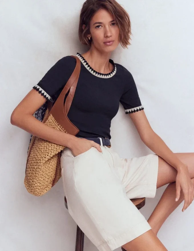 Maddie Trim Detail T-Shirt Navy