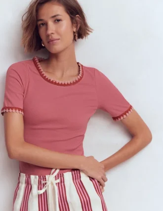 Maddie Trim Detail T-Shirt Vintage Rose