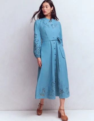 Mae Linen Blend Shirt Dress Blue Heaven
