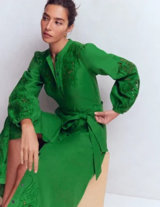 Mae Linen Blend Shirt Dress Highland Green