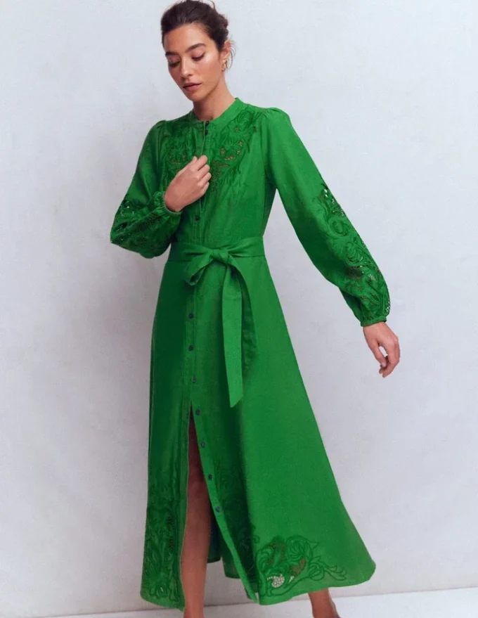 Mae Linen Blend Shirt Dress Highland Green Mae Linen Blend Shirt Dress Highland Green