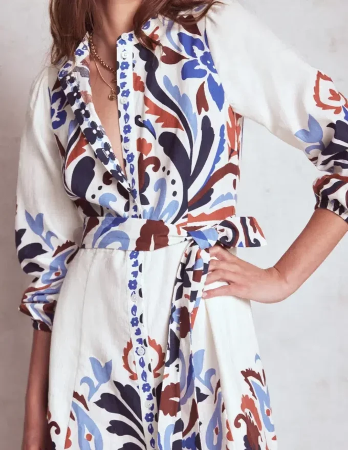 Mae Linen Blend Shirt Dress Multi, Elaborate Garden Mae Linen Blend Shirt Dress Multi, Elaborate Garden