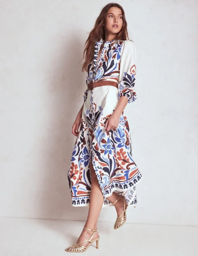 Mae Linen Blend Shirt Dress Multi, Elaborate Garden Mae Linen Blend Shirt Dress Multi, Elaborate Garden