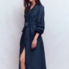 Mae Linen Blend Shirt Dress Navy Mae Linen Blend Shirt Dress Navy