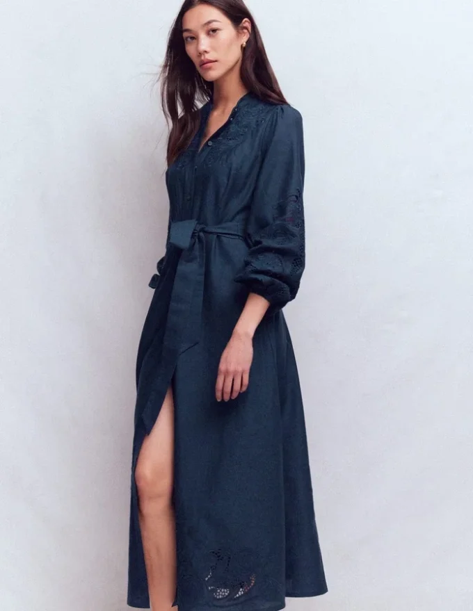 Mae Linen Blend Shirt Dress Navy Mae Linen Blend Shirt Dress Navy