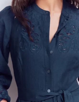 Mae Linen Blend Shirt Dress Navy