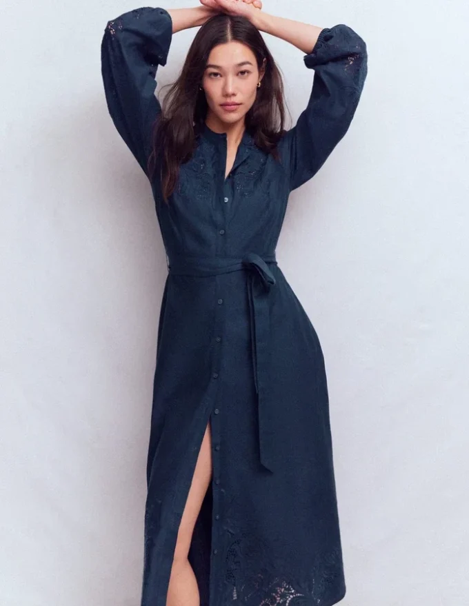 Mae Linen Blend Shirt Dress Navy Mae Linen Blend Shirt Dress Navy