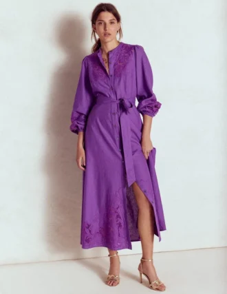 Mae Linen Blend Shirt Dress Royal Purple