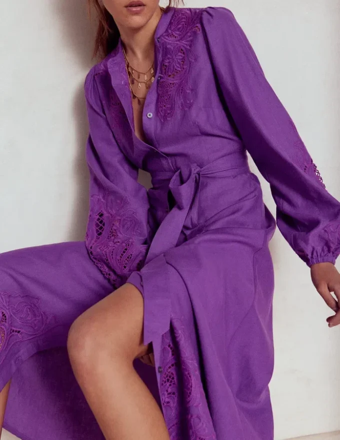Mae Linen Blend Shirt Dress Royal Purple Mae Linen Blend Shirt Dress Royal Purple