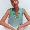 Maeve Cable V Neck Tank Blue, Green Maeve Cable V Neck Tank Blue, Green