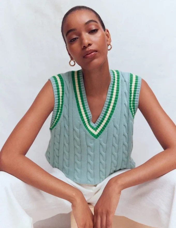 Maeve Cable V Neck Tank Blue, Green Maeve Cable V Neck Tank Blue, Green