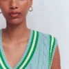 Maeve Cable V Neck Tank Blue, Green Maeve Cable V Neck Tank Blue, Green