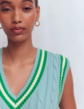 Maeve Cable V Neck Tank Blue, Green
