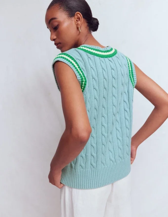 Maeve Cable V Neck Tank Blue, Green Maeve Cable V Neck Tank Blue, Green