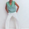 Maeve Cable V Neck Tank Blue, Green Maeve Cable V Neck Tank Blue, Green