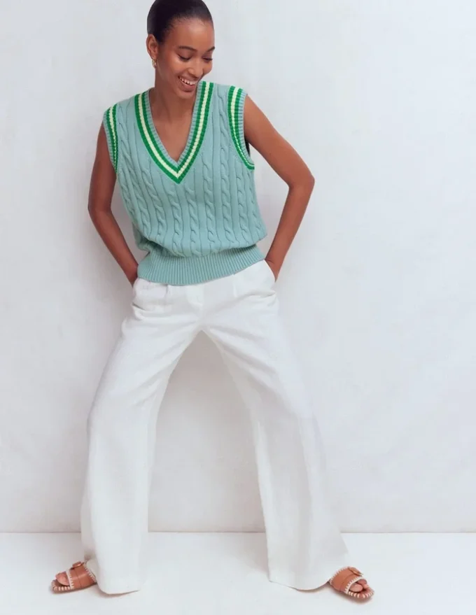 Maeve Cable V Neck Tank Blue, Green Maeve Cable V Neck Tank Blue, Green