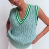 Maeve Cable V Neck Tank Blue, Green Maeve Cable V Neck Tank Blue, Green