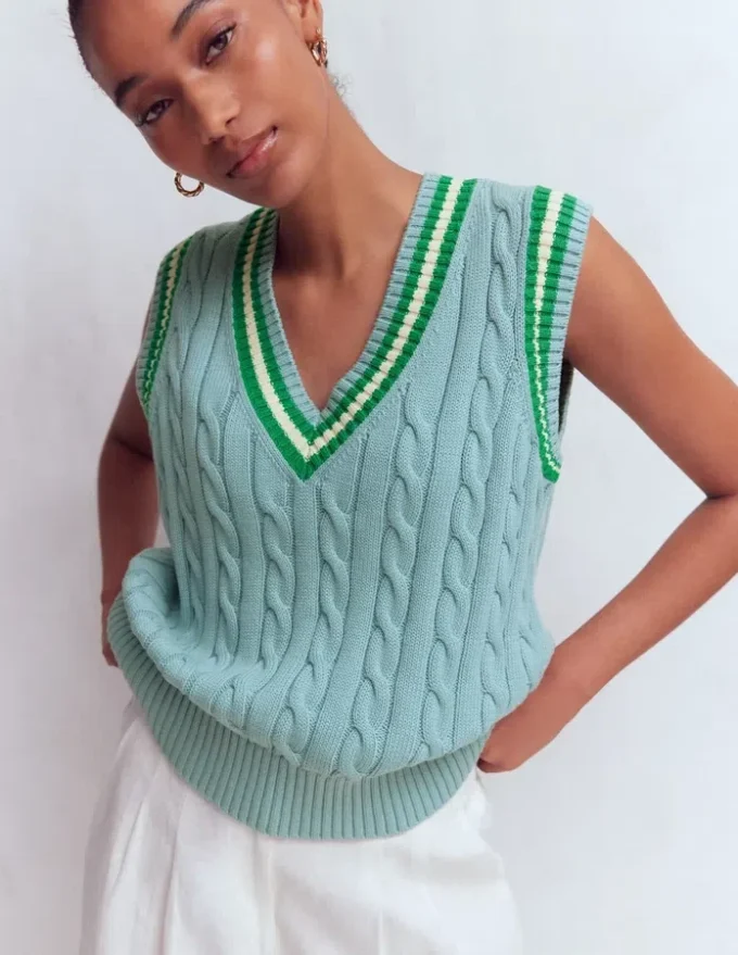 Maeve Cable V Neck Tank Blue, Green Maeve Cable V Neck Tank Blue, Green