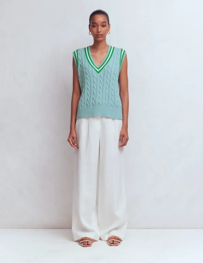 Maeve Cable V Neck Tank Blue, Green Maeve Cable V Neck Tank Blue, Green