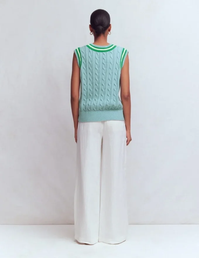 Maeve Cable V Neck Tank Blue, Green Maeve Cable V Neck Tank Blue, Green