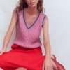 Maeve Cable V Neck Tank Pink, Red Maeve Cable V Neck Tank Pink, Red