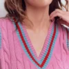 Maeve Cable V Neck Tank Pink, Red Maeve Cable V Neck Tank Pink, Red