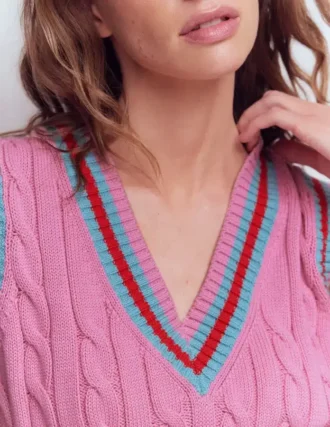 Maeve Cable V Neck Tank Pink, Red