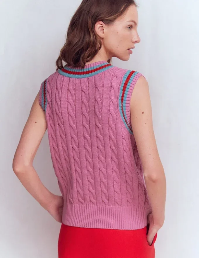 Maeve Cable V Neck Tank Pink, Red Maeve Cable V Neck Tank Pink, Red