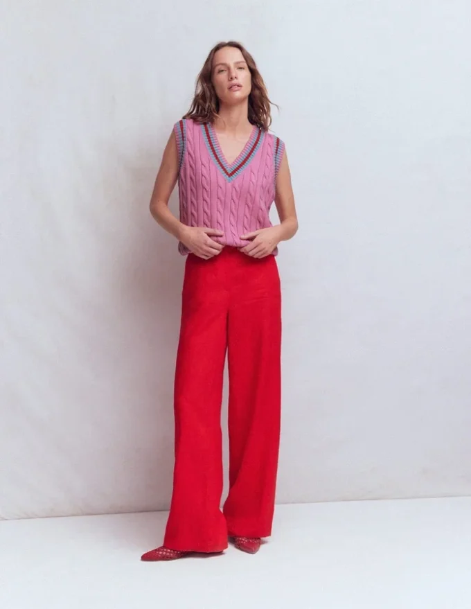 Maeve Cable V Neck Tank Pink, Red Maeve Cable V Neck Tank Pink, Red