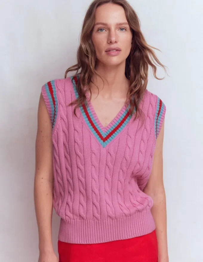 Maeve Cable V Neck Tank Pink, Red Maeve Cable V Neck Tank Pink, Red