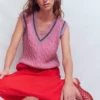 Maeve Cable V Neck Tank Pink, Red Maeve Cable V Neck Tank Pink, Red