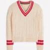 Maeve Textured Cotton Jumper Ivory Cable, Red Maeve Textured Cotton Jumper Ivory Cable, Red