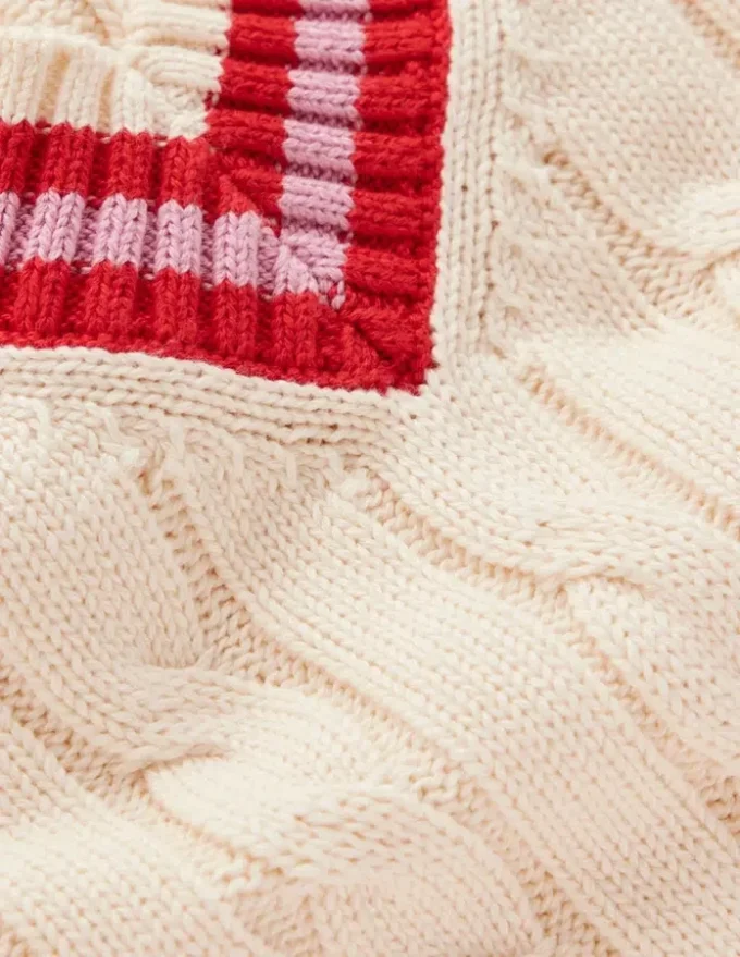 Maeve Textured Cotton Jumper Ivory Cable, Red Maeve Textured Cotton Jumper Ivory Cable, Red