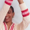Maeve Textured Cotton Jumper Ivory Cable, Red Maeve Textured Cotton Jumper Ivory Cable, Red