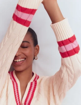 Maeve Textured Cotton Jumper Ivory Cable, Red