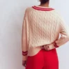 Maeve Textured Cotton Jumper Ivory Cable, Red Maeve Textured Cotton Jumper Ivory Cable, Red
