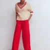 Maeve Textured Cotton Jumper Ivory Cable, Red Maeve Textured Cotton Jumper Ivory Cable, Red