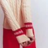 Maeve Textured Cotton Jumper Ivory Cable, Red Maeve Textured Cotton Jumper Ivory Cable, Red
