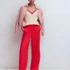Maeve Textured Cotton Jumper Ivory Cable, Red Maeve Textured Cotton Jumper Ivory Cable, Red
