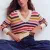 Maeve Textured Cotton Jumper Multi Stripe