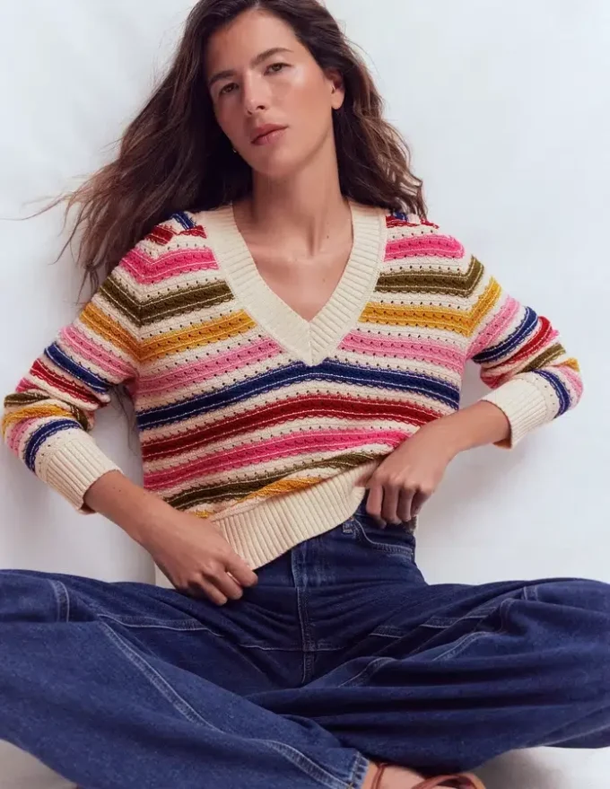 Maeve Textured Cotton Jumper Multi Stripe