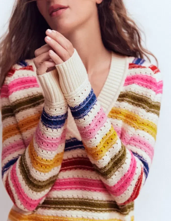 Maeve Textured Cotton Jumper Multi Stripe